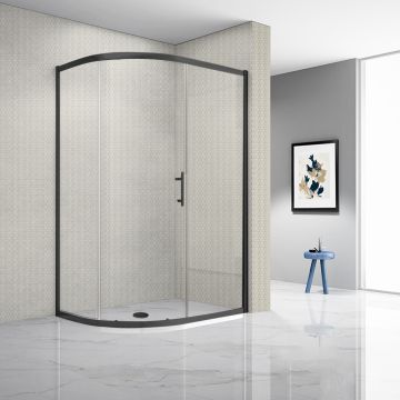 Azzio 6 Single Door Offset Quadrant Shower Enclosure 1000mm x 800mm - Matt Black