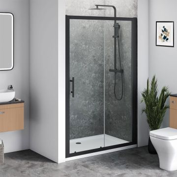 1000mm x 700mm Black Single Sliding Door Shower Enclosure and Shower Tray