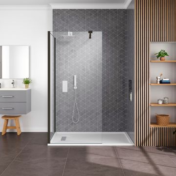 Azzio 8 Wetroom Glass Shower Screen 700mm x 1900mm - Matt Black