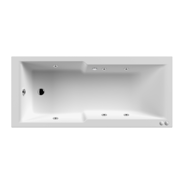 Azzio Square Straight 6 Jet Whirlpool Shower Bath 1700mm x 750mm - White