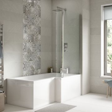 Nuie Square Shower Bath with Front Panel & Screen 1500mm x 850mm Right Hand