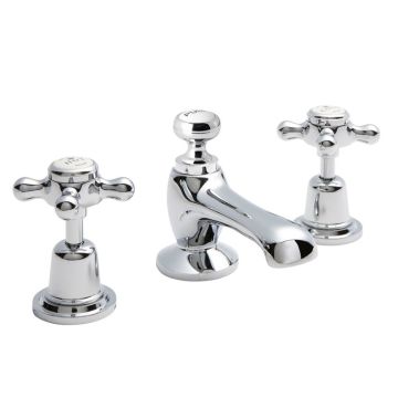 BC Designs Victrion Crosshead 3 Tap Hole Basin Mixer Tap with Pop Up Waste - Brushed Chrome