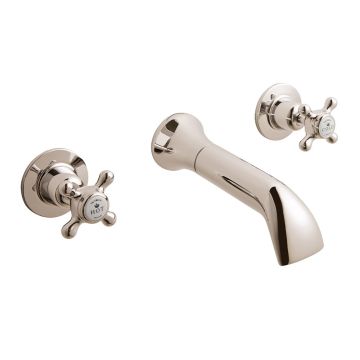 BC Designs Victrion Crosshead 3 Tap Hole Wall Basin Tap - Nickel