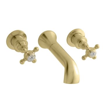 BC Designs Victrion Crosshead 3 Tap Hole Wall Bath Tap - Brushed Gold