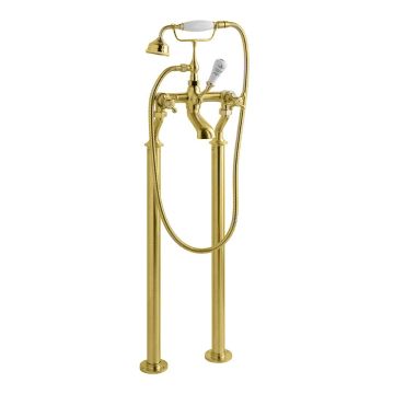 BC Designs Victrion Crosshead Deck Mounted Bath Shower Mixer Tap - Brushed Gold