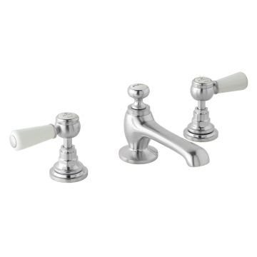 BC Designs Victrion Lever 3 Tap Hole Basin Mixer Tap with Pop Up Waste - Brushed Chrome