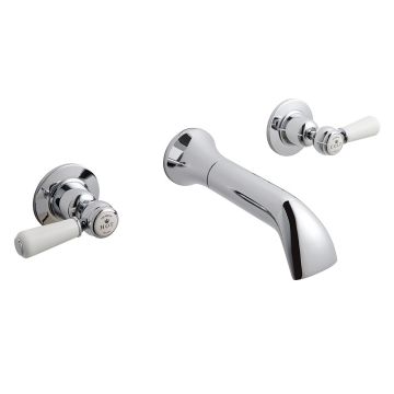 BC Designs Victrion Lever 3 Tap Hole Wall Bath Tap - Brushed Chrome
