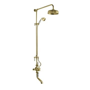BC Designs Victrion Triple Outlet Thermostatic Shower Mixer with Riser Rail Kit, Fixed Head & Bath Spout - Gold