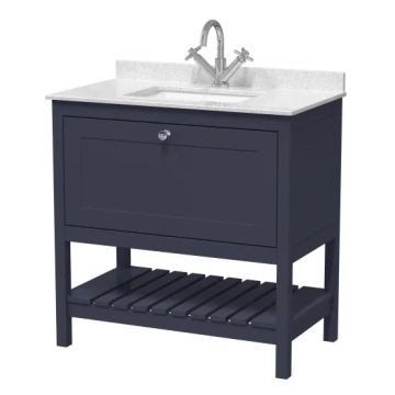 Hudson Reed Bexley 600mm Freestanding Vanity Unit & 1TH Marble Top Basin - Indigo Blue