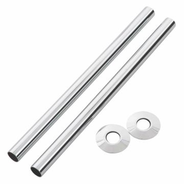Set of 300mm Chrome 15mm Radiator Tubes and Cover Collars