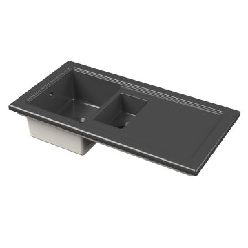 Nuie Fireclay 1.5 Bowl Inset Sink with Smooth Drainer & Central Waste 1010mm - Matt Black