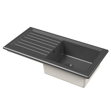 Nuie Fireclay 1 Bowl Inset Sink with Ridged Drainer & Central Waste 1010mm - Matt Black