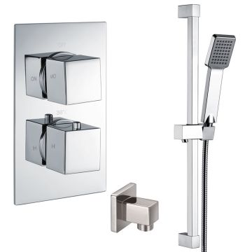 Cubex Twin Square Concealed Thermostatic Shower Valve with Outlet Elbow and Sliding Rail Kit