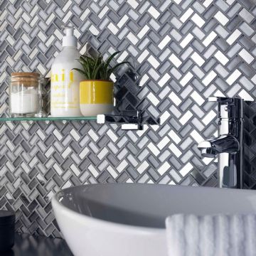 Dusk Grey Herringbone Glass & Mirror Mosaic 270mm x 290mm