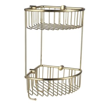 Eastbrook 345mm Wall Mounted 2 Tier Corner Basket - Brushed Brass