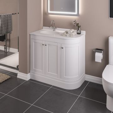 Eastbrook Hardwick Traditional 900mm 3-Door Left-Hand Corner Vanity Unit with Basin - Matt White
