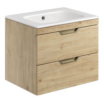 Ella Rowe Belle 600mm Wall Hung 2 Drawer Vanity Unit & Basin - Davos Oak