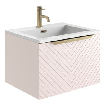 Ella Rowe Cherie 600mm Wall Hung 1 Drawer Vanity Unit & Basin - Matt Pastel Pink  