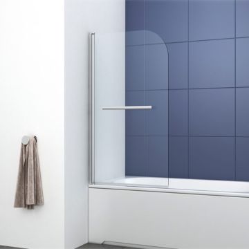 Empire 6mm Curved Bath Screen with Towel Rail 1400mm x 800mm - Silver 