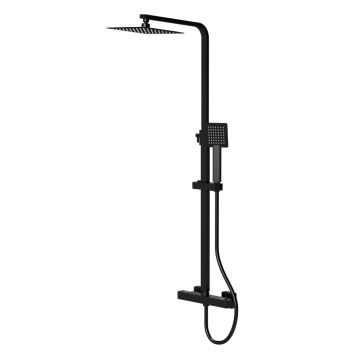 Emporia Square Thermostatic Shower Mixer with Riser Rail Kit & Fixed Head - Matt Black