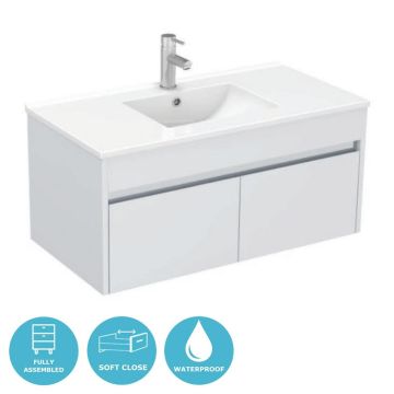 Eternia Adelaide Waterproof 900mm Wall Hung 2 Drawer Basin Unit With Basin - Light Grey