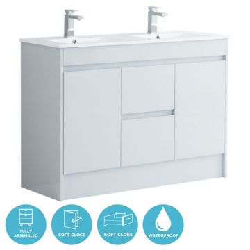 Eternia Adelaide Waterproof 1200mm Freestanding Basin Unit With Double Basin - Light Grey