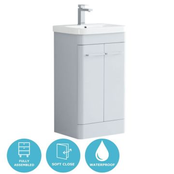 Eternia Byron Waterproof 500mm 2 Door Freestanding Basin Unit With Basin - Light Grey