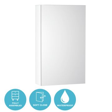 Eternia Byron Waterproof 1 Door Mirrored Cabinet 450mm x 750mm - White