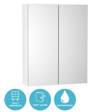 Eternia Byron Waterproof 2 Door Mirrored Cabinet 600mm x 750mm - White