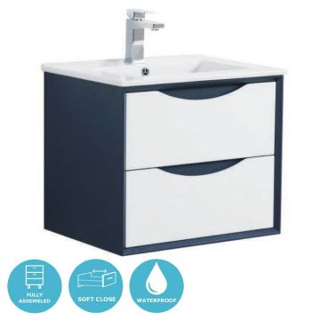 Eternia Darwin Waterproof 600mm Wall Hung Basin Unit With Basin - Blue / White
