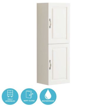 Eternia Hobart Waterproof 400mm Traditional 2 Door Wall Hung Tall Unit - Creamy White