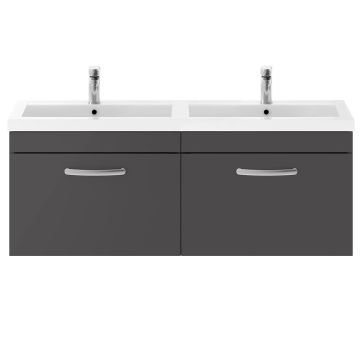 Nuie Athena 1200mm 2 Drawer Wall Hung Cabinet & Basin - Gloss Grey
