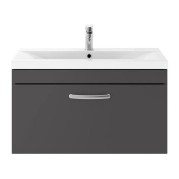 Nuie Athena 800mm Wall Hung Cabinet & Mid-Edge Basin - Gloss Grey