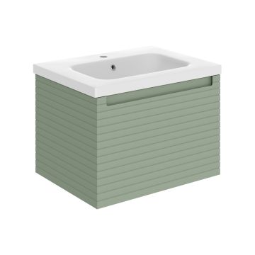 Serene Helmsley 615mm Wall Hung 1 Drawer Vanity Unit & Basin - Matt Willow Green