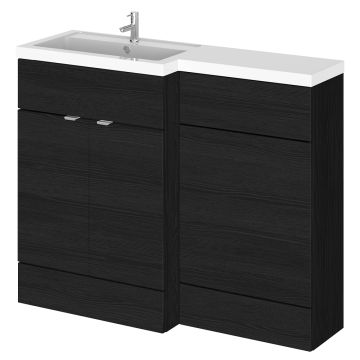 Hudson Reed Fusion Combination 1100mm L-Shaped Combination WC & Basin Unit Left Hand - Charcoal Black Woodgrain