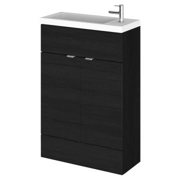 Hudson Reed Fusion Slimline 600mm Vanity Unit & Basin - Charcoal Black Woodgrain