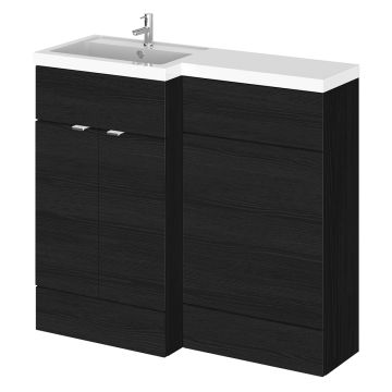 Hudson Reed Fusion Combination 1000mm L-Shaped Combination WC & Basin Unit Left Hand - Charcoal Black Woodgrain