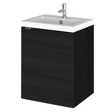 Hudson Reed Fusion Wall Hung 400mm 1 Door Vanity Unit & Basin - Charcoal Black Woodgrain