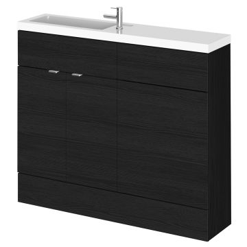 Hudson Reed Fusion Slimline 1000mm Combination WC & Basin Unit - Charcoal Black Woodgrain