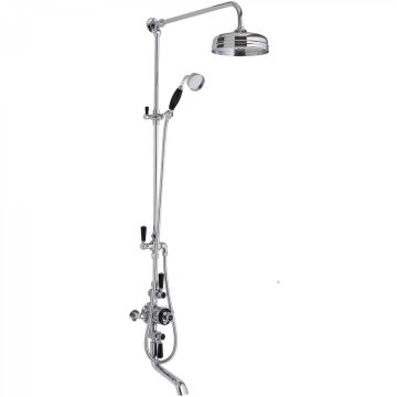 Hudson Reed Black Topaz Triple Exposed Valve with Rigid Riser Kit & Bath Spout - Chrome