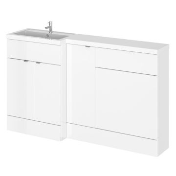 Hudson Reed Fusion Combination 1500mm L-Shaped Combination WC, Basin & Cupboard Unit Left Hand - Gloss White 