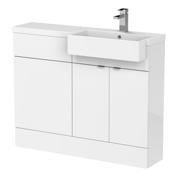 Hudson Reed Fusion Slimline 1100mm Combination Toilet & Basin Unit with Right Hand Semi Recessed Square Basin - Gloss White