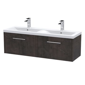 Hudson Reed Juno 1200mm Wall Hung 2 Drawer Basin Unit & Ceramic Basin - Metallic Slate