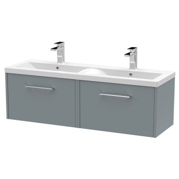 Hudson Reed Juno 1200mm Wall Hung 2 Drawer Basin Unit & Polymarble Basin - Coastal Grey
