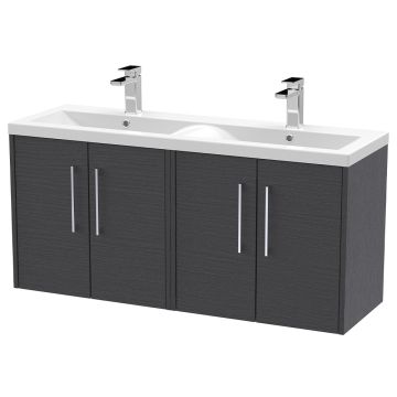 Hudson Reed Juno 1200mm Wall Hung 4 Door Basin Unit & Polymarble Basin - Graphite Grey Woodgrain