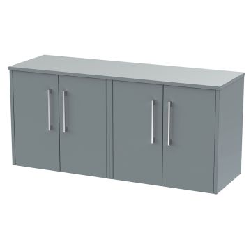 Hudson Reed Juno 1200mm Wall Hung 4 Door Basin Unit & Worktop - Coastal Grey