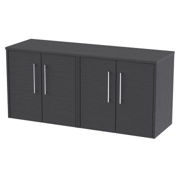 Hudson Reed Juno 1200mm Wall Hung 4 Door Basin Unit & Worktop - Graphite Grey Woodgrain