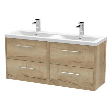 Hudson Reed Juno 1200mm Wall Hung 4 Drawer Basin Unit & Ceramic Basin - Chesnut Oak Woodgrain