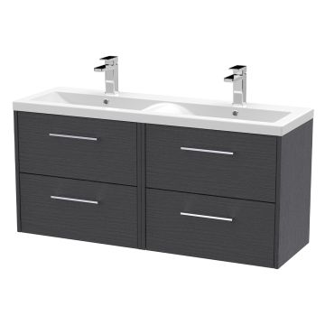 Hudson Reed Juno 1200mm Wall Hung 4 Drawer Basin Unit & Ceramic Basin - Graphite Grey Woodgrain