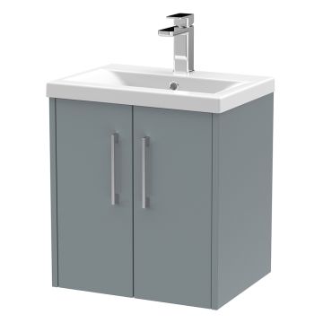 Hudson Reed Juno 500mm Wall Hung 2 Door Basin Unit & Curved Basin - Coastal Grey